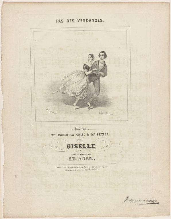 Art Print : Pas des vendanges. Danse par Melle. Carlotta Grisi & Mr. Petipa Dans Giselle. Ballet Compose par Ad. Adam, 1819 - Vintage Wall Art