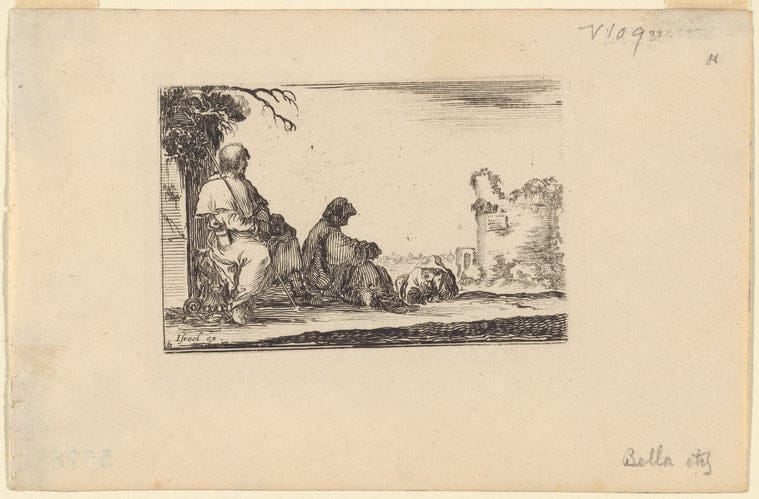 Art Print : Deux pelerins Assis et un paysan couche a plat Ventre, 1601-1700 - Vintage Wall Art
