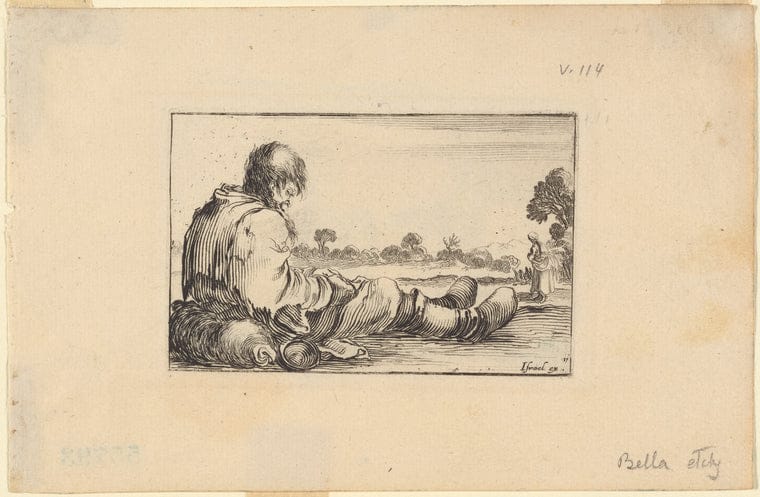 Art Print : Un pauvre vieillard Assis par Terre, le Corps tourne vers la Droite, 1601-1700 - Vintage Wall Art