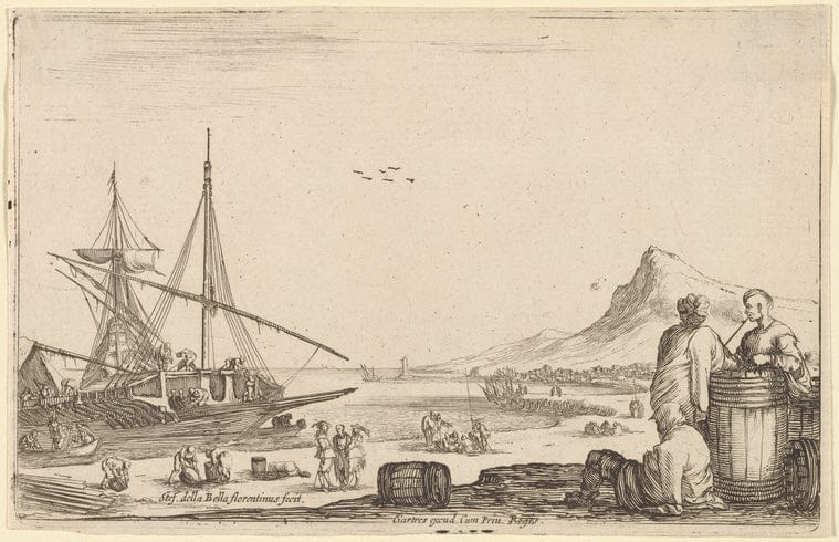 Art Print : Deux galeriens debout et un troisieme Assis au Bord de la mer, 1601-1700 - Vintage Wall Art