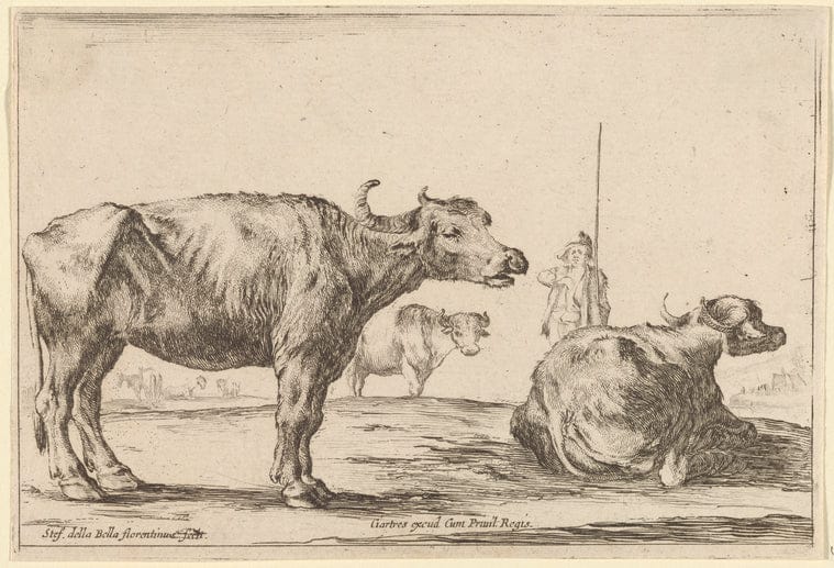 Art Print : Le patre et les buffles, 1601-1700 - Vintage Wall Art