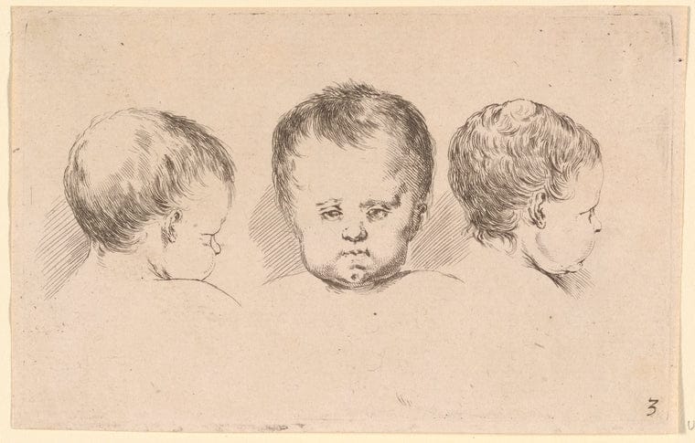 Art Print : Trois Tete d'enfants, 1601-1700 - Vintage Wall Art