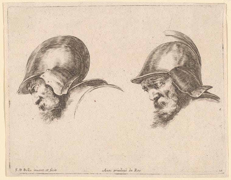 Art Print : Deux tetes de Vieux soldats avec Casque et Barbe, 1601-1700 - Vintage Wall Art