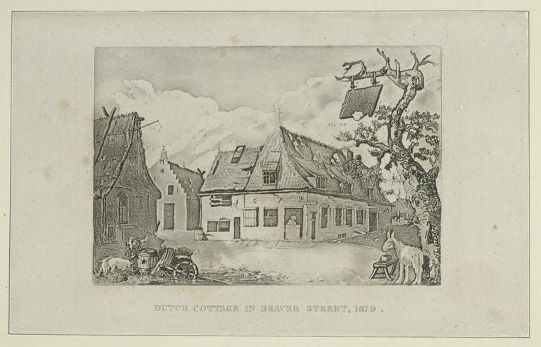 Art Print : Dutch Cottage in Beaver Street, 1679. - Vintage Wall Art