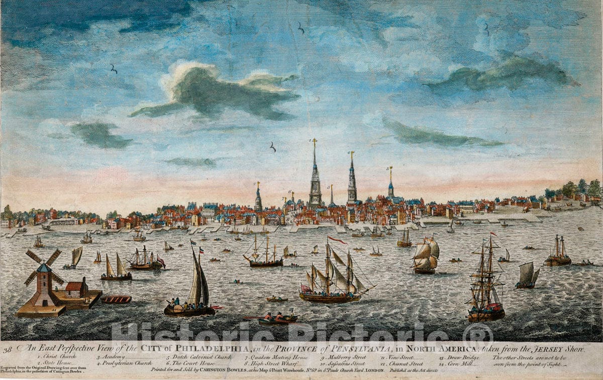 Art Print : 1778, an East Perspective View of The City of Philadelphia, in The Province of Pensylvania, in North America; Taken from The Jersey Shore - Vintage Wall Art