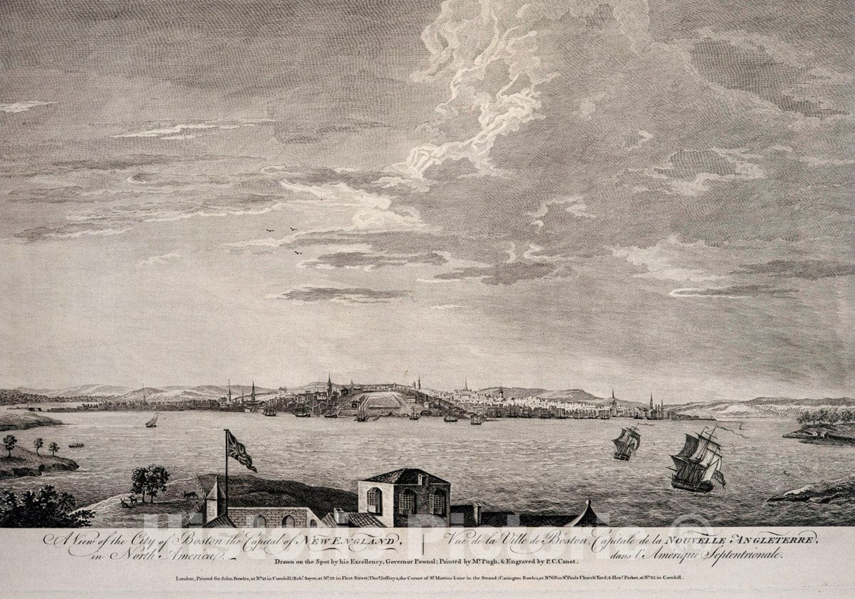 Art Print : 1768, A View of The City of Boston The Capital of New England, in North America - Vintage Wall Art
