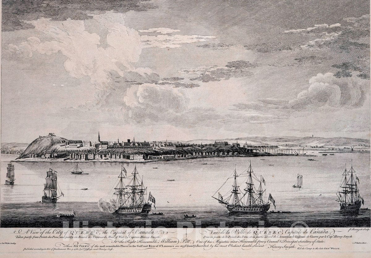 Art Print : 1760, A View of The City of Quebec, The Capital of Canada = Vue de la Ville du Quebec, capitale du Canada - Vintage Wall Art