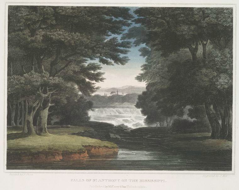 Art Print : 1819, Falls of St. Anthony on The Mississippi. - Vintage Wall Art