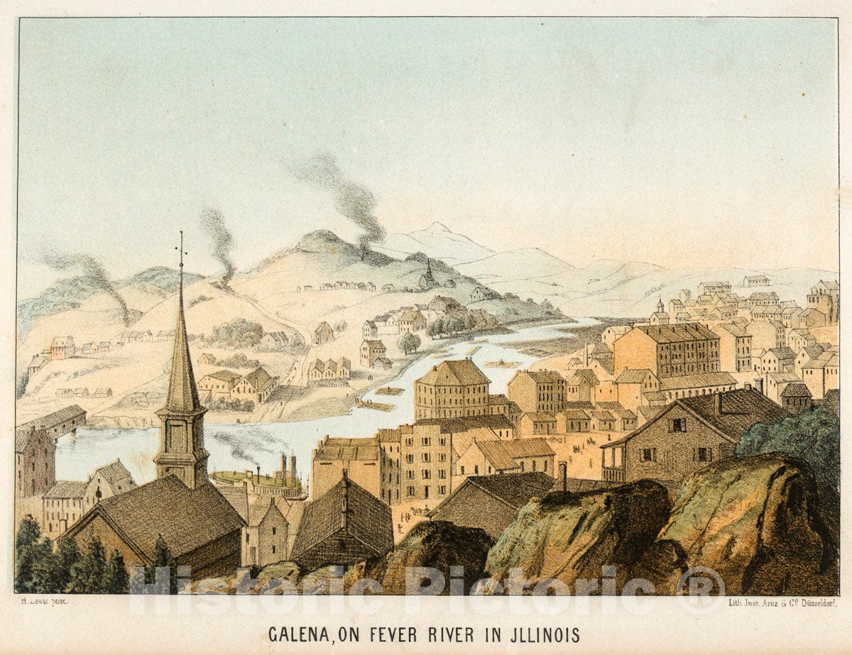 Art Print : 1854, Galena, on Fever River in Illinois. - Vintage Wall Art