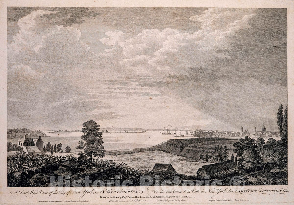 Art Print : 1768, A South west View of The City of New York, in North America = Vue de sud ouest de la Ville de New York Dans l'Amerique septentrionale. - Vintage Wall Art