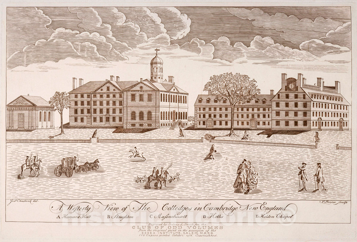 Art Print : 1916, A Westerly View of The Colleges in Cambridge New England. - Vintage Wall Art