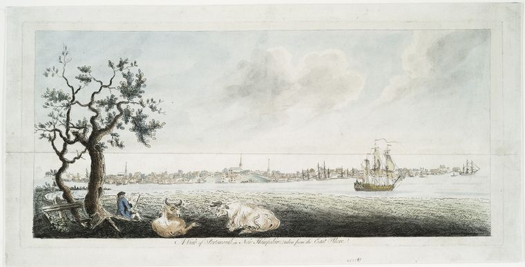 Art Print : 1778, A View of Portsmouth in New Hampshire, Taken from The East Shore. - Vintage Wall Art