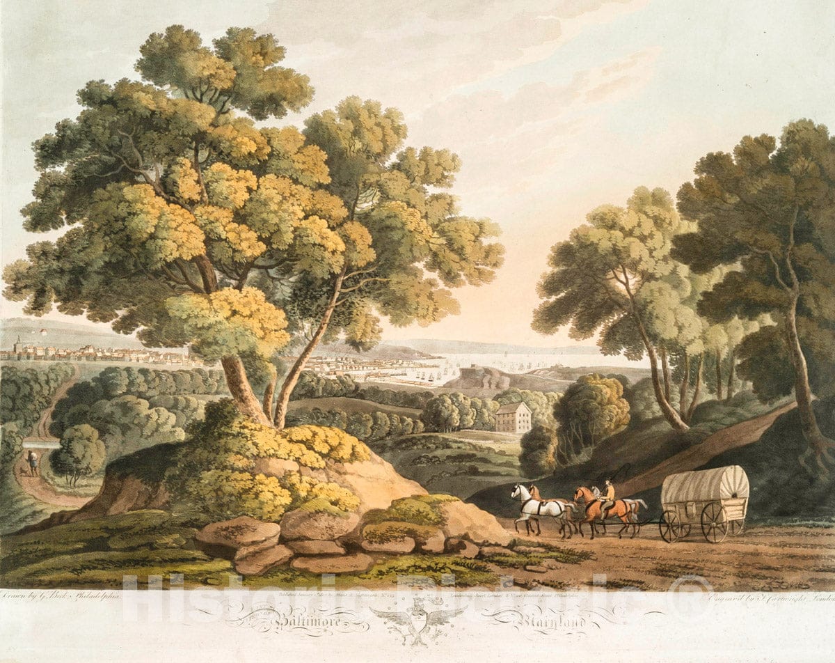 Art Print : 1802, East View of Baltimore Maryland. - Vintage Wall Art