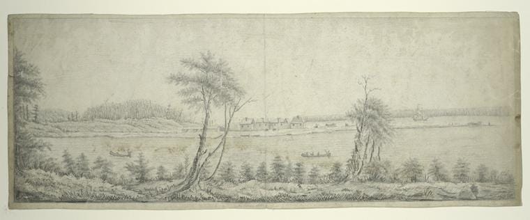 Art Print : View Showing The Confluence of The Mohawk and Hudson Rivers. - Vintage Wall Art