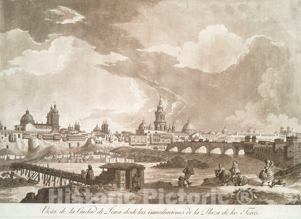 Art Print : 1800, Vista de la cuidad de Lima Desde las immediaciones de la Plaza de Los Toros. - Vintage Wall Art