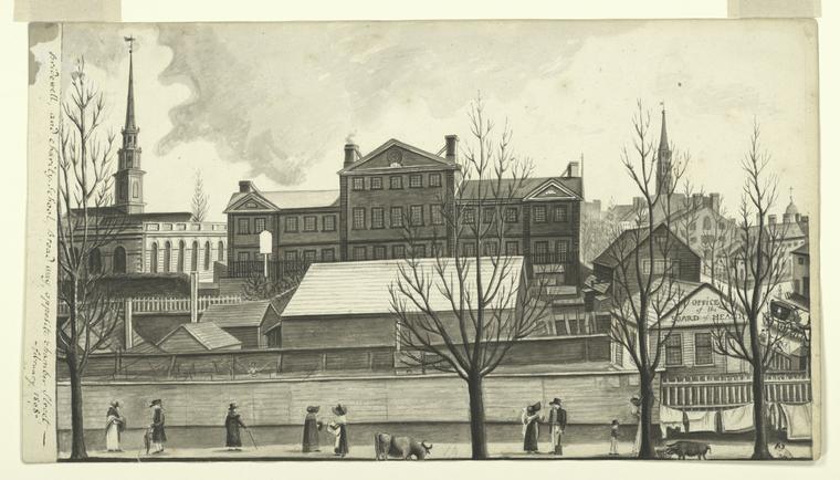 Art Print : 1808, Bridewell, and Charity-School, Broadway, Opposite Chamber Street - February 1808. - Vintage Wall Art