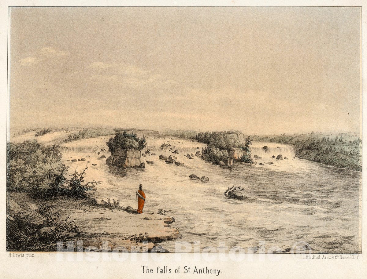 Art Print : 1854, The Falls of St. Anthony. - Vintage Wall Art