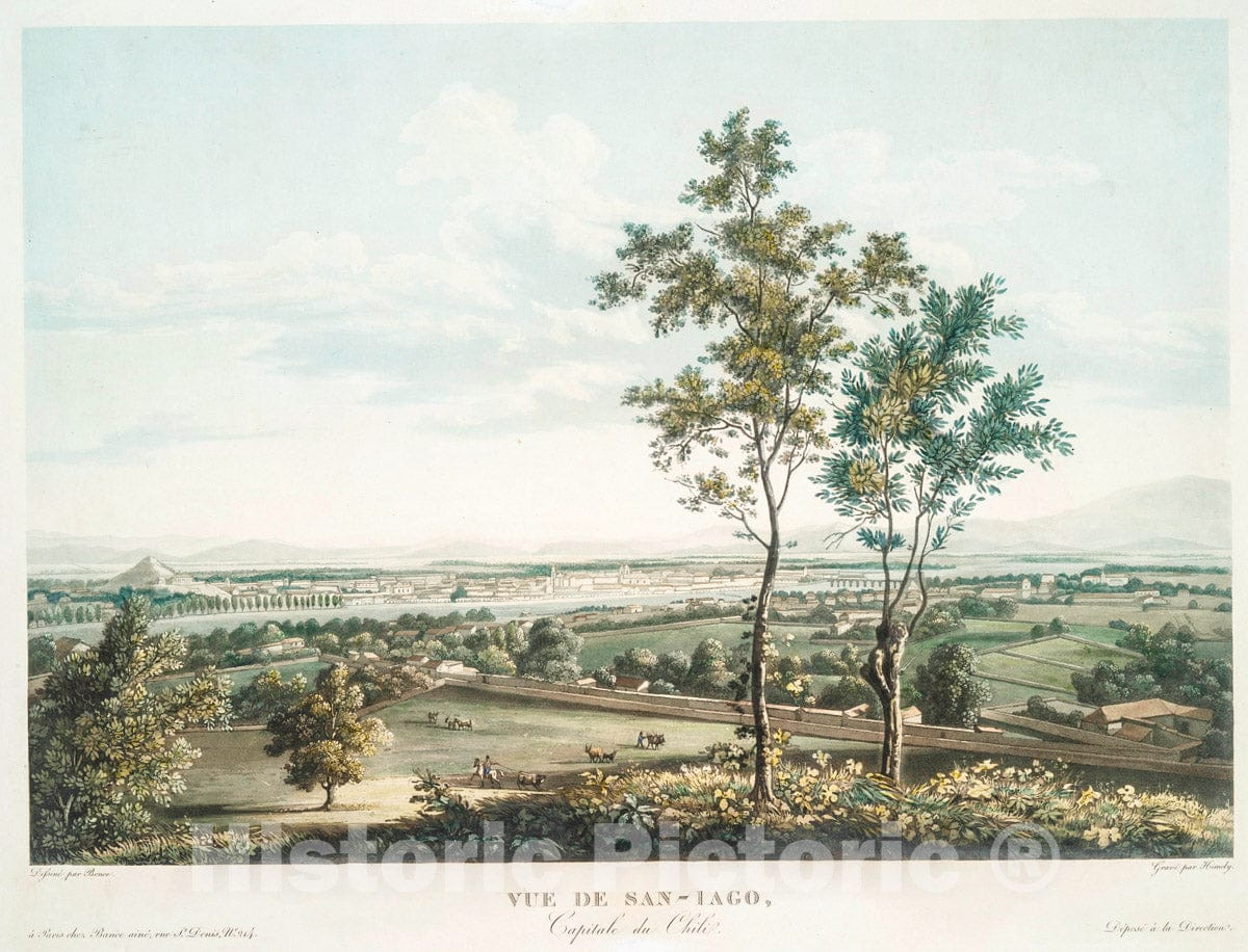 Art Print : 1827, Vue de San-Iago, capitale du Chili. - Vintage Wall Art