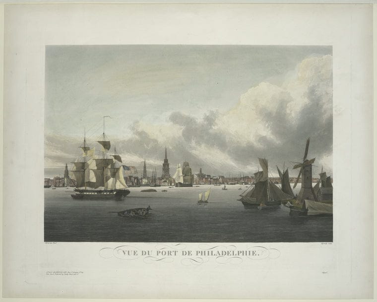 Art Print : c.1843 , Vue du Port de Philadelphie. - Vintage Wall Art