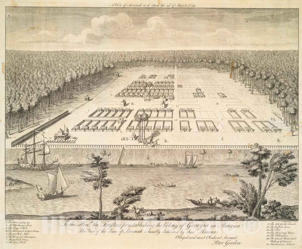 Art Print : 1734, A View of Savanah as it Stood The 29th of March, 1734. - Vintage Wall Art