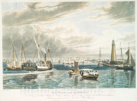 Art Print : 1836, Buffalo, from Lake Erie. - Vintage Wall Art