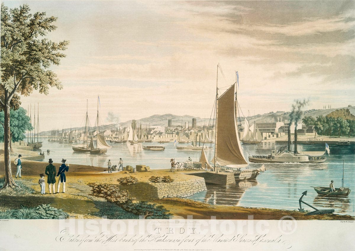 Art Print : 1838, Troy. Taken from The west Bank of The Hudson, in Front of The United States Arsenal. - Vintage Wall Art