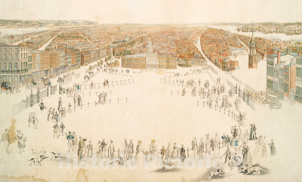 Art Print : 1837, Unfinished Bird's-Eye View of Lower New York. - Vintage Wall Art