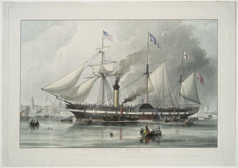Art Print : 1840, The President steam Ship. - Vintage Wall Art