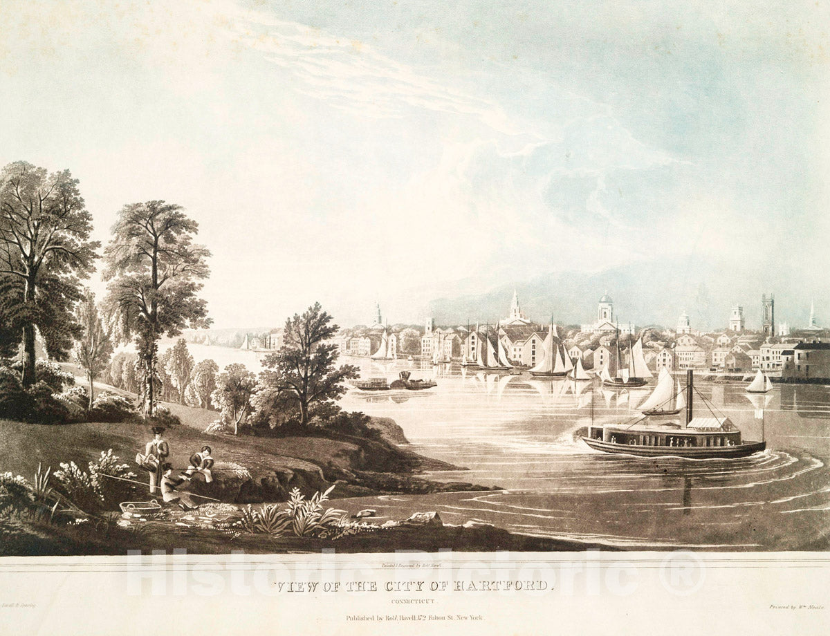 Art Print : 1841, View of The City of Hartford. Connecticut. - Vintage Wall Art