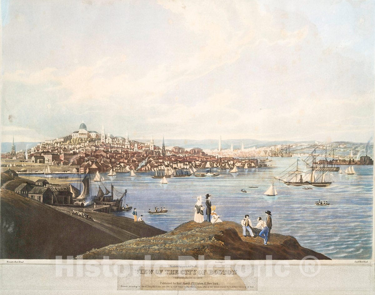 Art Print : 1841, View of The City of Boston from Dorchester Heights. - Vintage Wall Art