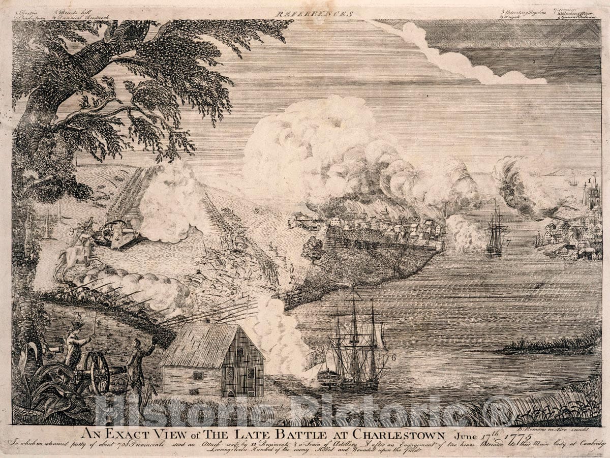 Art Print : 1775, an Exact View of The Late Battle at Charlestown June 17th, 1775. - Vintage Wall Art