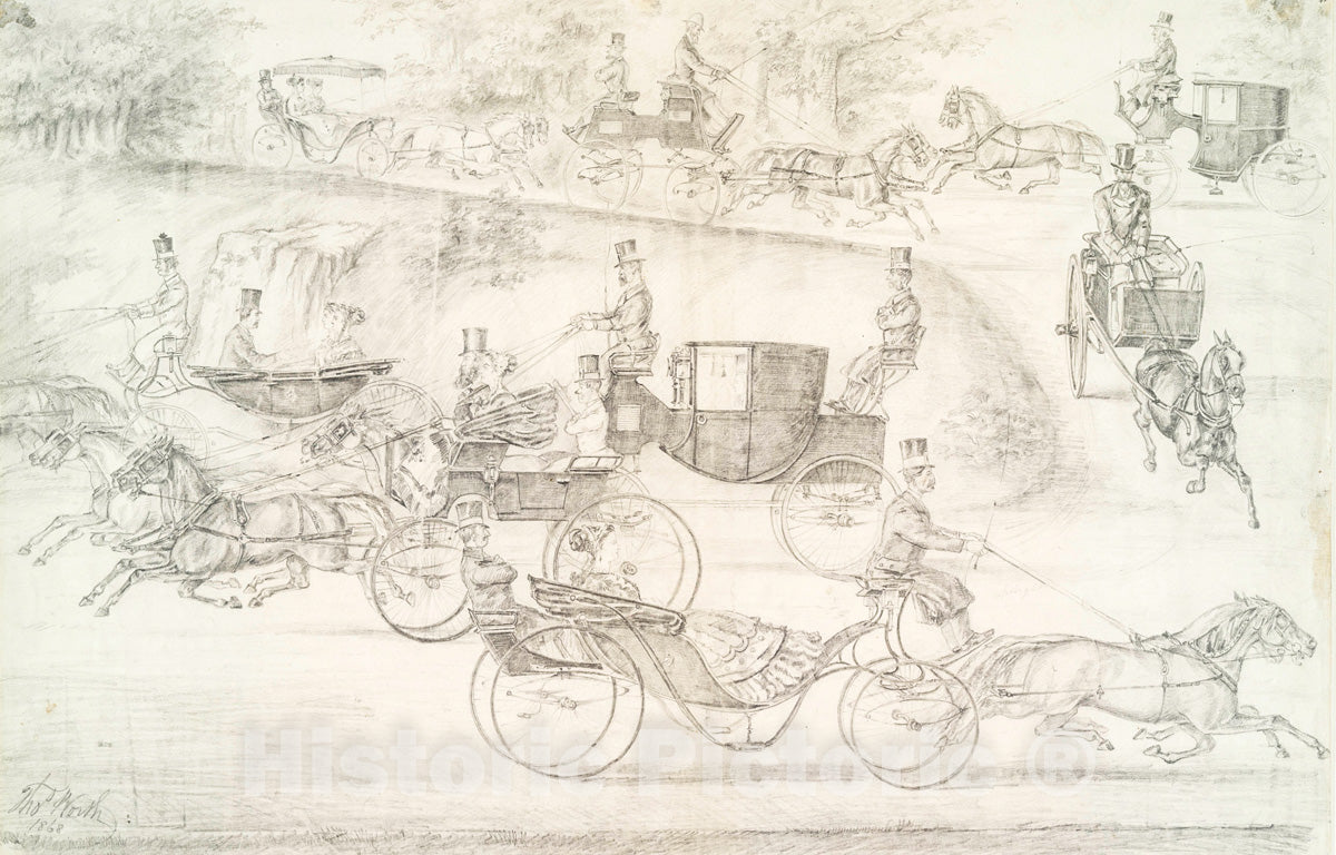 Art Print : 1868, Fashionable Turn-Outs in Central Park. - Vintage Wall Art