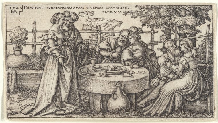 Art Print : The Prodigal Son Feasting, 1540 - Vintage Wall Art V2