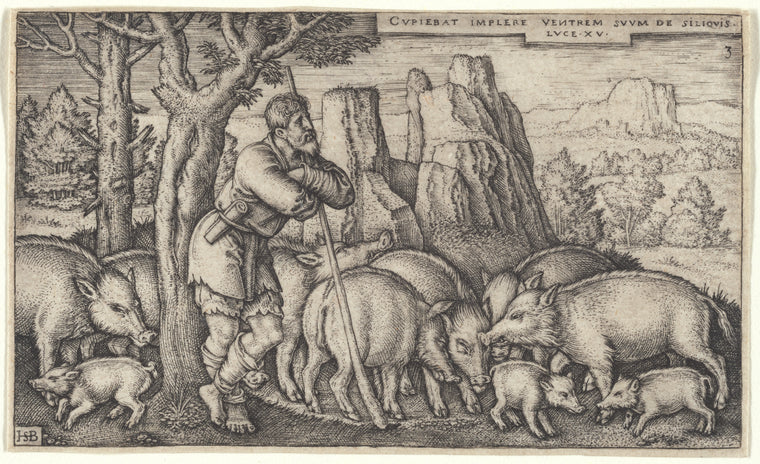 Art Print : The Prodigal Son Reduced to a Swineherd, 1540 - Vintage Wall Art V1