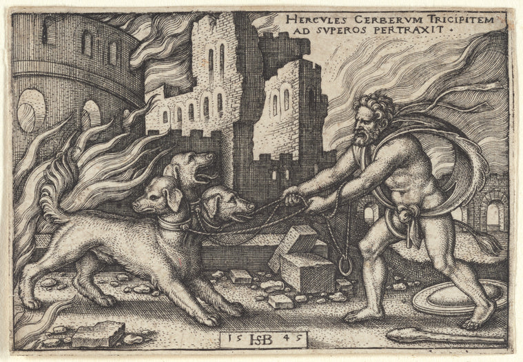 Art Print : Hercules and Cerberus, 1545 - Vintage Wall Art