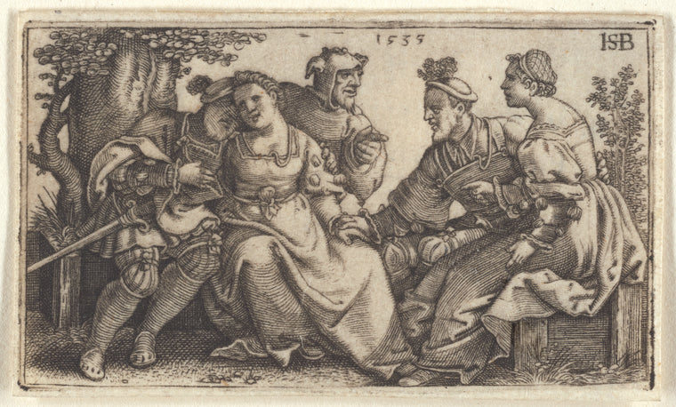 Art Print : Two Couples and a Buffoon, 1535 - Vintage Wall Art V2