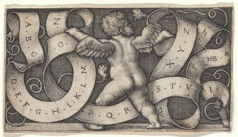 Art Print : Genius with The Alphabet, 1542 - Vintage Wall Art