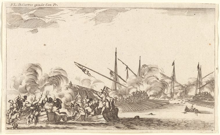 Art Print : Combat Entre plusieurs barques et galeres, 1634 - Vintage Wall Art