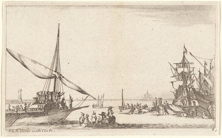Art Print : A Gauche, une galere qui Arrive Dans le Port, 1634 - Vintage Wall Art