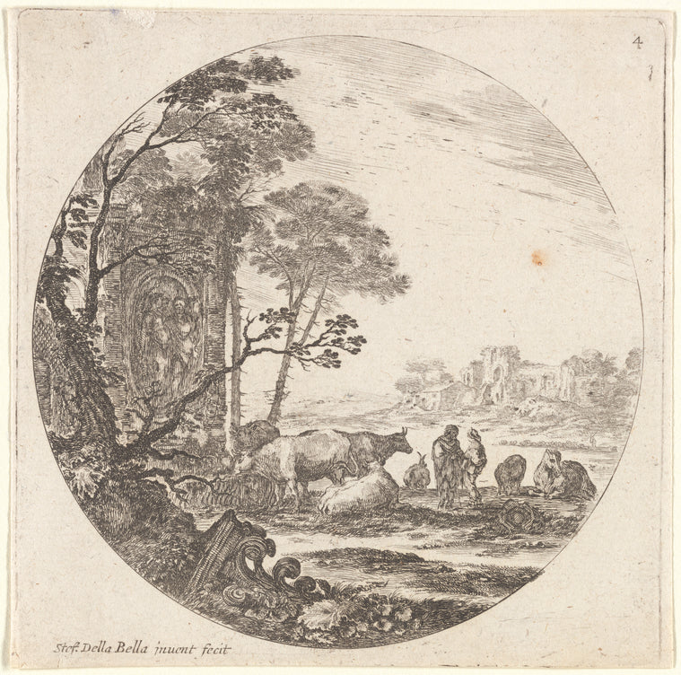 Art Print : Paysage avec un chapiteau corinthien, sur le Devant, par Terre, 1601-1700 - Vintage Wall Art