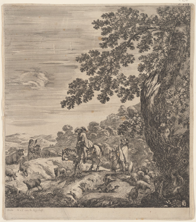 Art Print : Deux Cavaliers Passant pres d'un troupeau, 1601-1700 - Vintage Wall Art