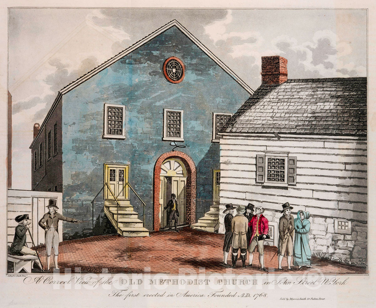 Art Print : 1824, A Correct View of The Old Methodist Church in John Street N. York. - Vintage Wall Art