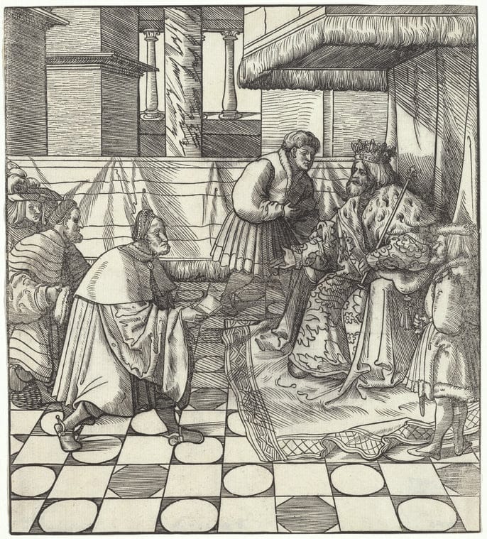 Art Print : The Blue King Asking Support from The King of Dennette, 1514-1516 - Vintage Wall Art
