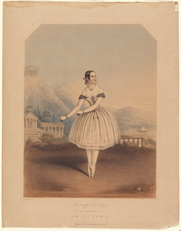 Art Print : Fanny Cerrito [Facsimile Signature] in The Favourite pas La Gitana, 1842 - Vintage Wall Art
