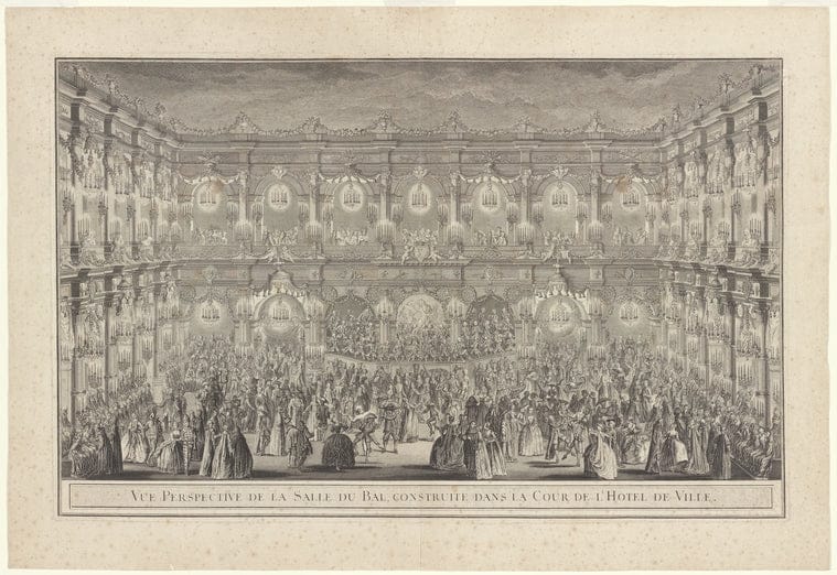 Art Print : Vue Perspective de la Salle du bal, construite Dans la Cour de l'Hotel de Ville, 1750 - Vintage Wall Art