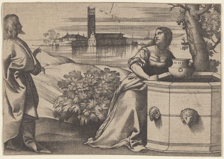 Art Print : Christ and The Woman of Samaria, 1501-1600 - Vintage Wall Art V1