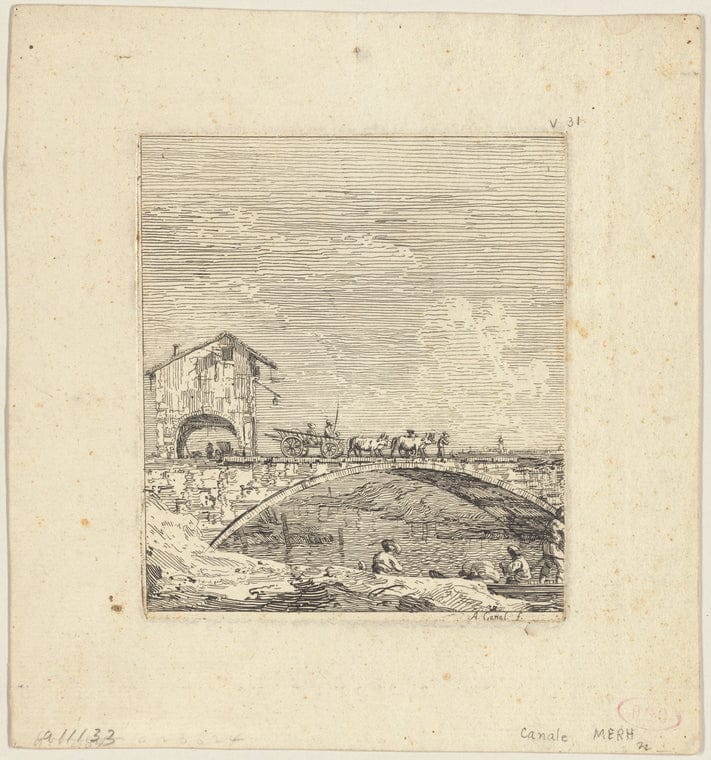 Art Print : The Waggon Passing Over a Bridge, 1701-1800 - Vintage Wall Art