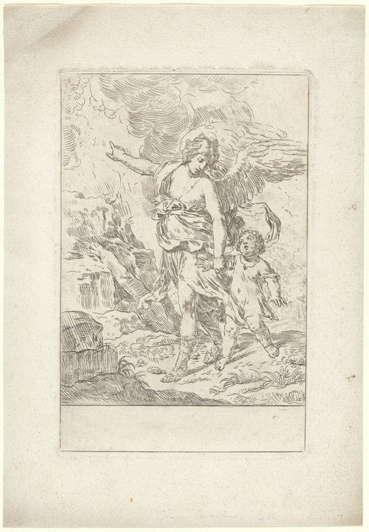 Art Print : The Guardian Angel, 1601-1700 - Vintage Wall Art