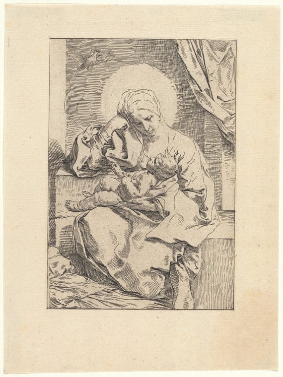 Art Print : Madonna and Child with Bird, 1601-1700 - Vintage Wall Art