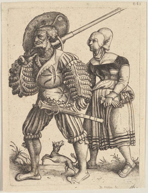 Art Print : Soldier and Woman, 1501-1600 - Vintage Wall Art